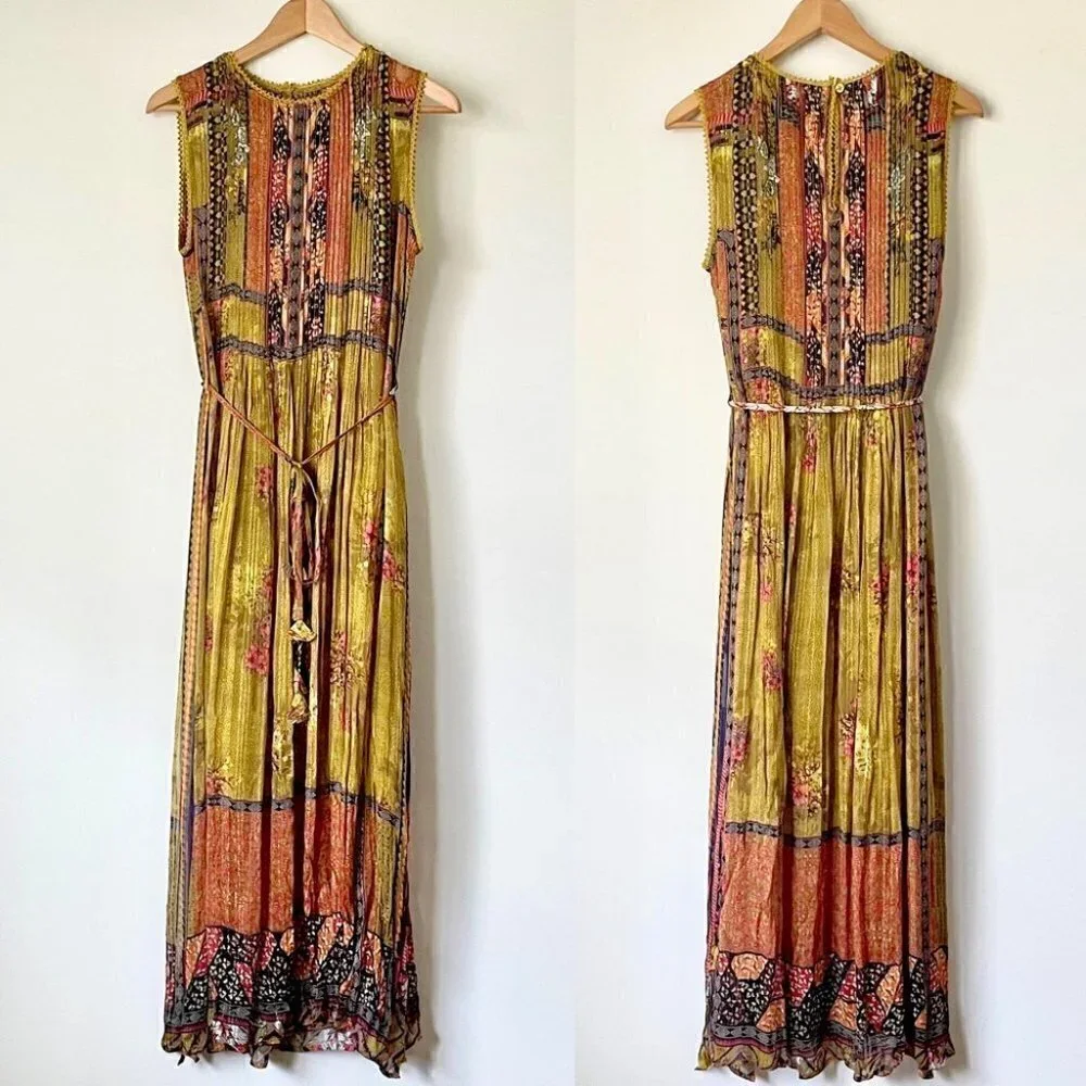 SOLD Anthropologie Citron Maxi Dress Bhanuni by Jyoti with Tassels, Size XS - Picture 7 of 16